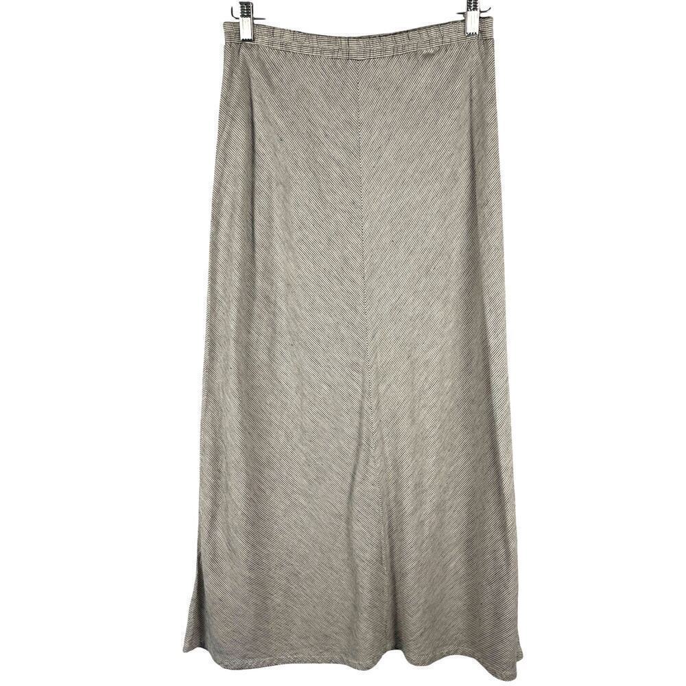 For Cynthia Grey White Linen Blend Thin Striped Elastic Waist Maxi Skirt Small